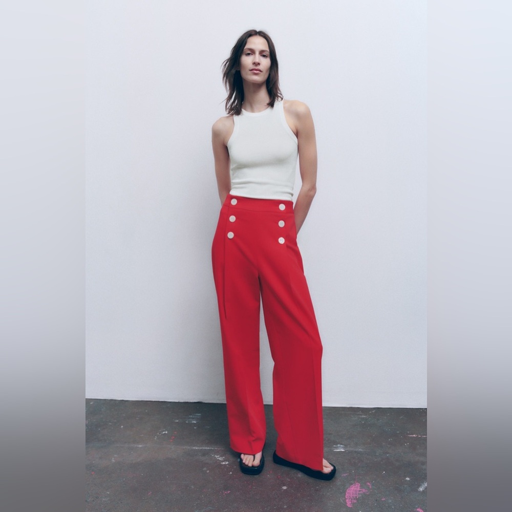 NWT ZARA Buttoned Wide Leg Pants - Picture 4 of 4